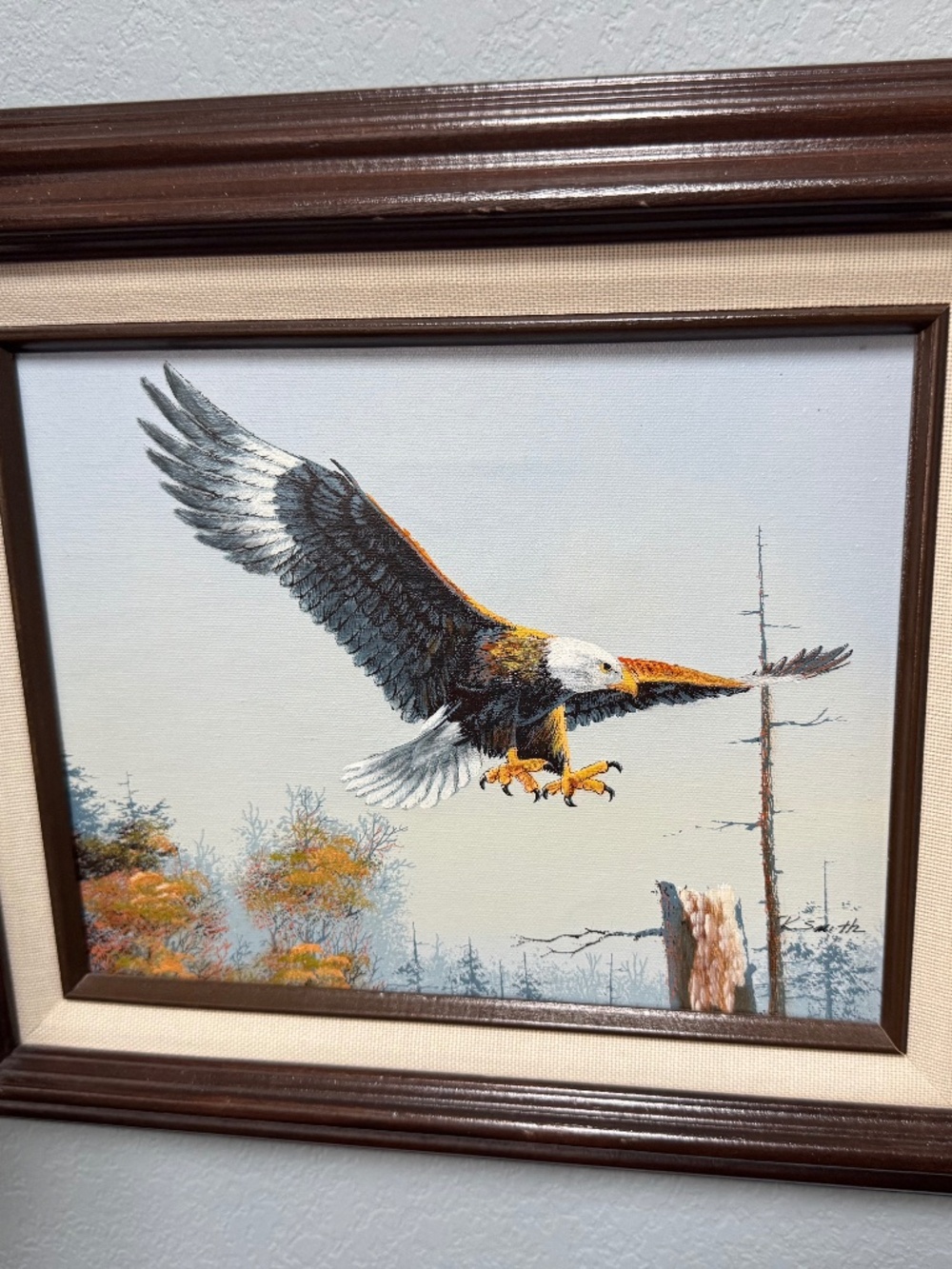 K. Smith Signed Framed Eagle Birds Realism Paper Print Small Landscape